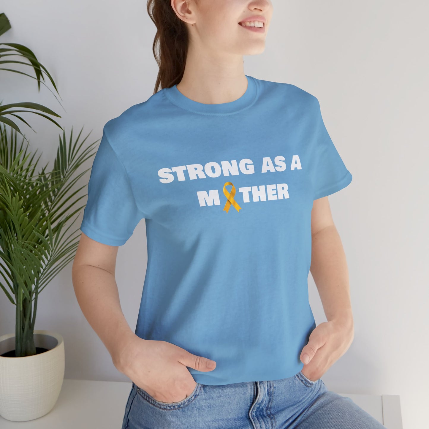 Strong as a Mother Childhood Cancer Awareness T-Shirt, Unisex Bella Canvas Tee, Cancer Survivor Gift, Warrior Mom Shirt, Supportive Ribbon