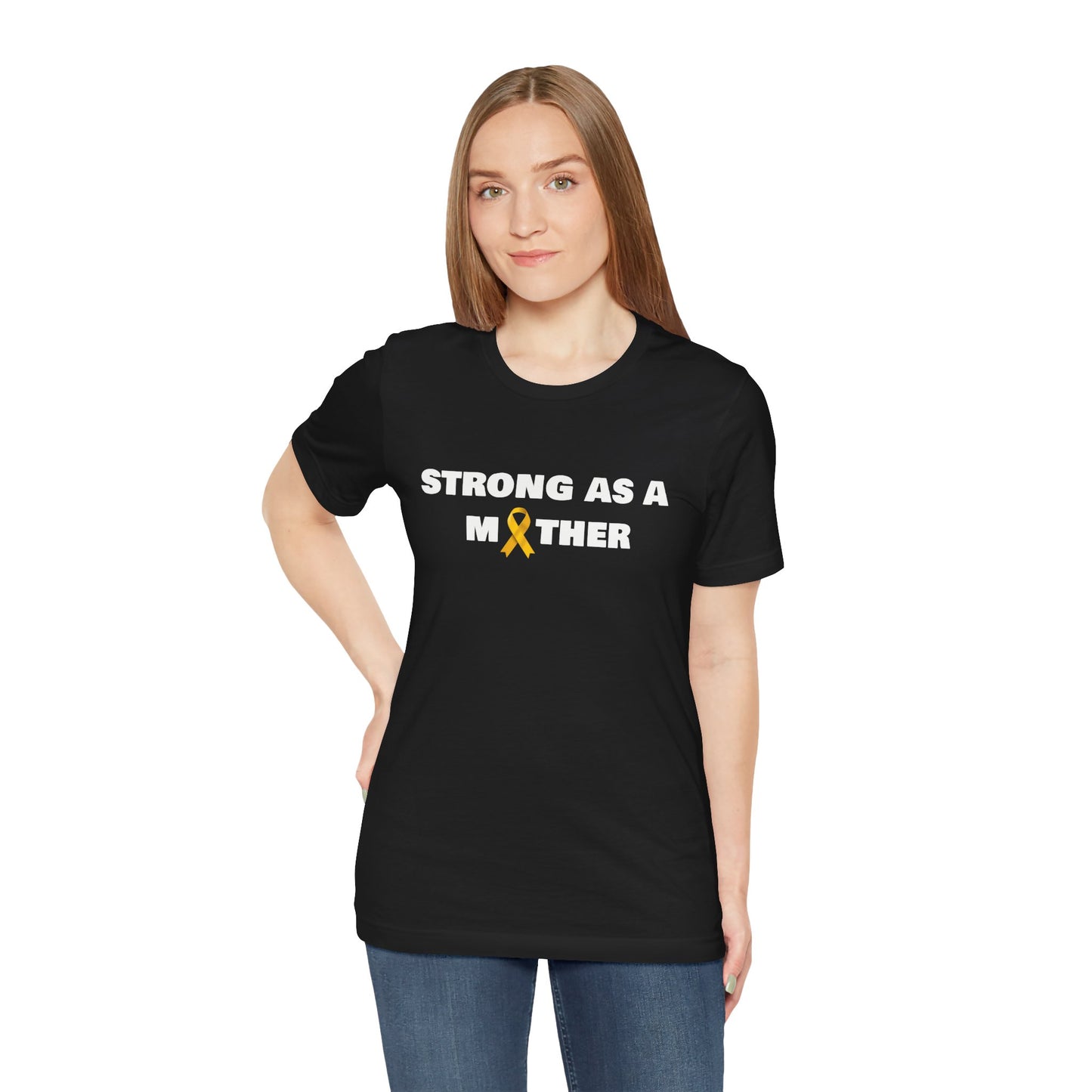 Strong as a Mother Childhood Cancer Awareness T-Shirt, Unisex Bella Canvas Tee, Cancer Survivor Gift, Warrior Mom Shirt, Supportive Ribbon